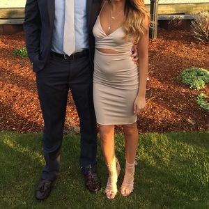 Mura Boutique Tan Cutout Midi Dress